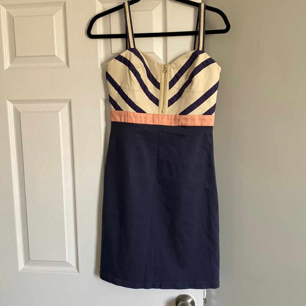 Pink martini navy, cream and pink dress
